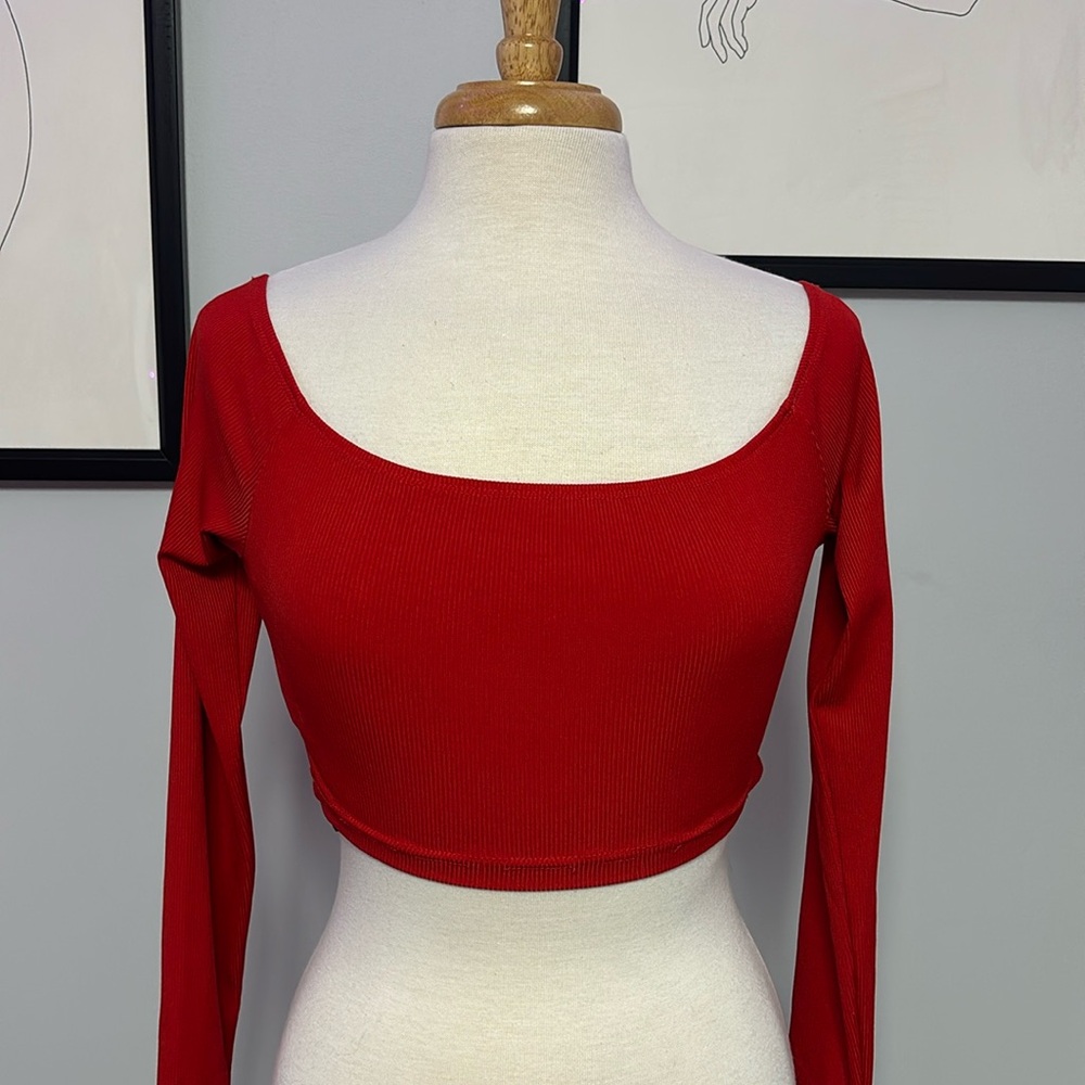 Red off the shoulder crop top